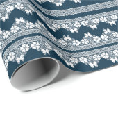 レトロの白いレースで蝶が濃い青b ラッピングペーパー (ロールコーナー)