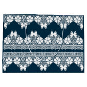 レトロの白いレースで蝶が濃い青b ラージペーパーバッグ (裏面)