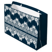 レトロの白いレースで蝶が濃い青b ラージペーパーバッグ (裏面アングル)