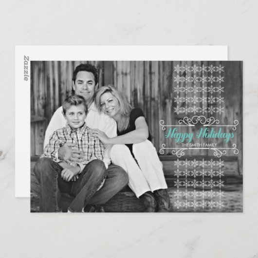 レトロの白い雪片バンド休日の写真カード シーズンカード (正面/裏面)