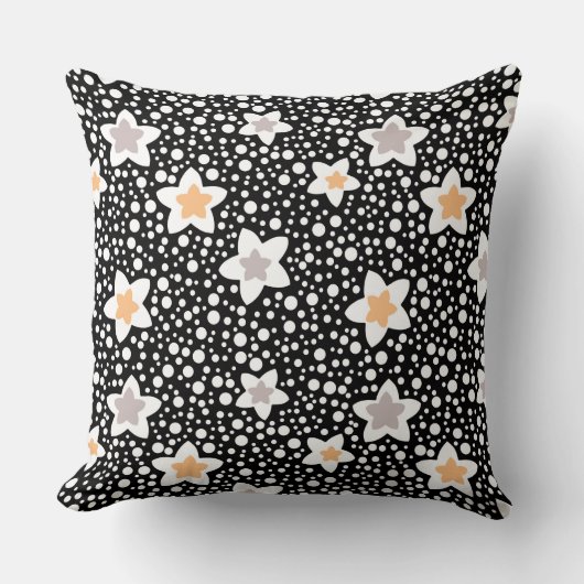 レトロの白黒の水玉模様と星 クッション (正面)