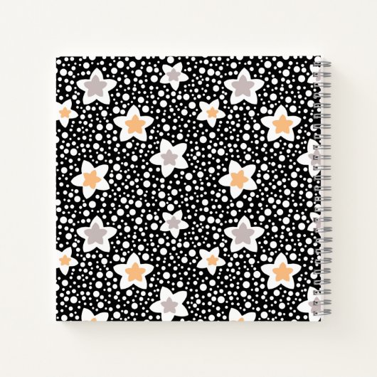 レトロの白黒の水玉模様と星 ノートブック (裏面)
