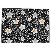 レトロの白黒の水玉模様と星 ラージペーパーバッグ (裏面)