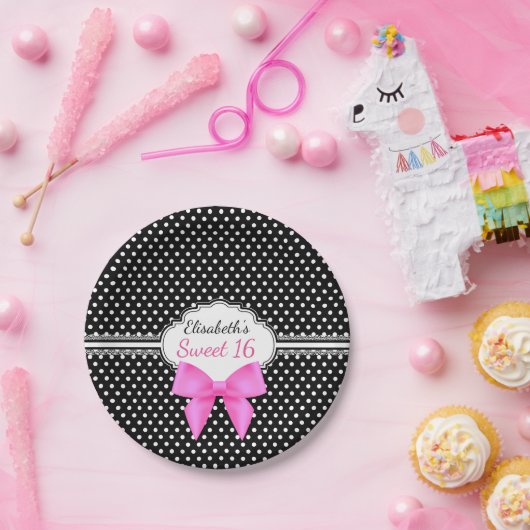 レトロの白黒の水玉模様の菓子16の女の子の誕生日 ペーパープレート (パーティー)