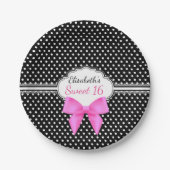 レトロの白黒の水玉模様の菓子16の女の子の誕生日 ペーパープレート (正面)