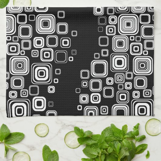 レトロの白黒正方形 キッチンタオル (折り畳み)