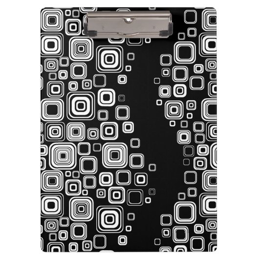 レトロの白黒正方形 クリップボード (正面)