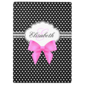 レトロの白黒水玉模様のピンクの弓モノグラム クリップボード (裏面)