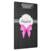 レトロの白黒水玉模様のピンクの弓モノグラム クリップボード (右)