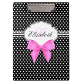 レトロの白黒水玉模様のピンクの弓モノグラム クリップボード (正面)