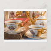 レトロの磁器のコーヒーカップに熱いエスプレッソ ポストカード (正面)