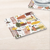 レトロの秋精力的の スクエアペーパーコースター (アングル)