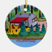 レトロの空気の流れのキャンパー湖のクリスマスホーン セラミックオーナメント (正面)