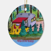 レトロの空気の流れのキャンパー湖のクリスマスホーン セラミックオーナメント (左)