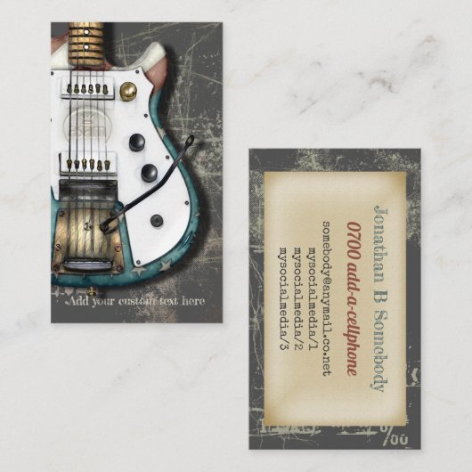 レトロの米国旗のエレキギター 名刺 (正面/裏面)