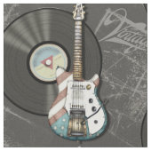 レトロの米国旗のギターおよびレコード ファブリック (クローズアップ)