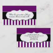 レトロの紫色および白くストライプのな名刺 名刺 (正面/裏面)