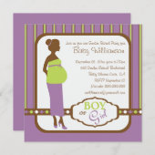 レトロの紫色および緑のベビーの性はパーティーを明らかにします 招待状 (正面/裏面)