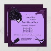 レトロの紫色の美容師のカスタムの招待状 招待状 (正面/裏面)