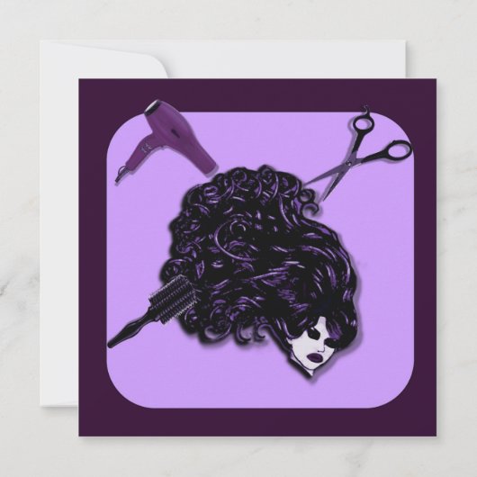 レトロの紫色の美容師のカスタムの招待状 招待状 (裏面)