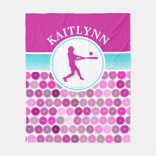 レトロの紫色はソフトボールの女の子を一周します フリースブランケット (正面)