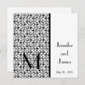 レトロの結婚式招待状のモノグラムは黒を示します 招待状 (正面/裏面)