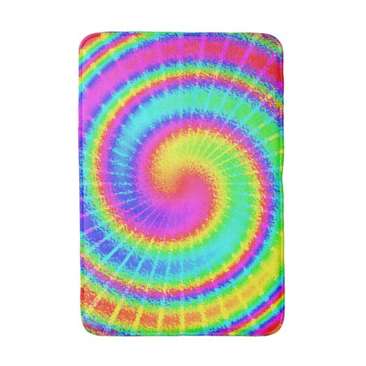 レトロの絞り染めのヒッピーのサイケデリックでカラフルな渦巻 バスマット (正面縦)