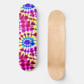 レトロの絞り染めピンクス、ブルース、イエロー スケートボード (正面)