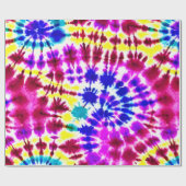 レトロの絞り染めピンクス、ブルース、イエロー ラッピングペーパー (フラット)