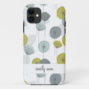 レトロの緑のケシの花模様 iPhone 11 ケース