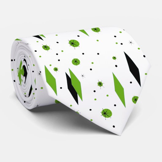 レトロの緑のダイヤモンド及びスターバストのタイ ネクタイ (ロール)