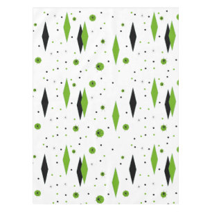 レトロの緑のダイヤモンド及びスターバストのテーブルクロス テーブルクロス