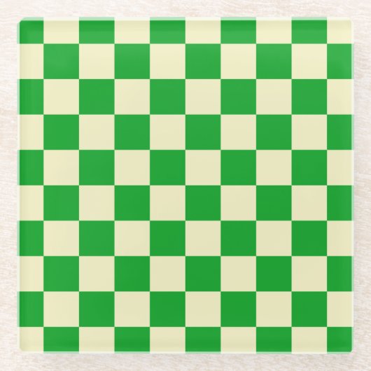 レトロの緑のチェックのチェック版パターン ガラスコースター (正面)