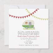 レトロの緑のトレーラーの結婚式の招待 招待状 (正面)