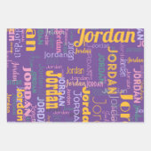 レトロの繰り返し名の色ピンク紫イエロー ラッピングペーパーシート (正面3)