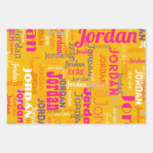 レトロの繰り返し名の色ピンク紫イエロー ラッピングペーパーシート (正面2)