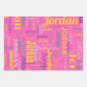 レトロの繰り返し名の色ピンク紫イエロー ラッピングペーパーシート (正面)