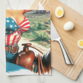 レトロの美しい女性のカーボーイのピンアップ キッチンタオル (四つ折り)