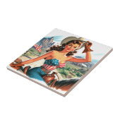 レトロの美しい女性のカーボーイのピンアップ タイル (側面)