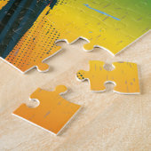 レトロの背景にレインボーカラーの蓄音機 ジグソーパズル (側面)