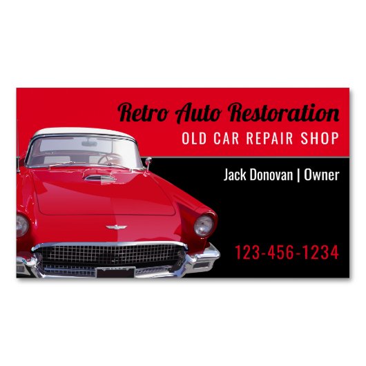 レトロの自動復元 |修理工場 マグネット名刺 (正面)