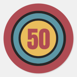 レトロの色と円50番目の誕生日招待状 ラウンドシール