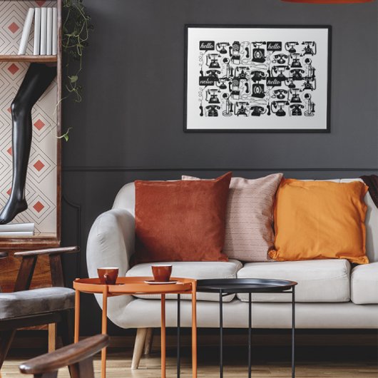 レトロの色の電話パターン ポスター