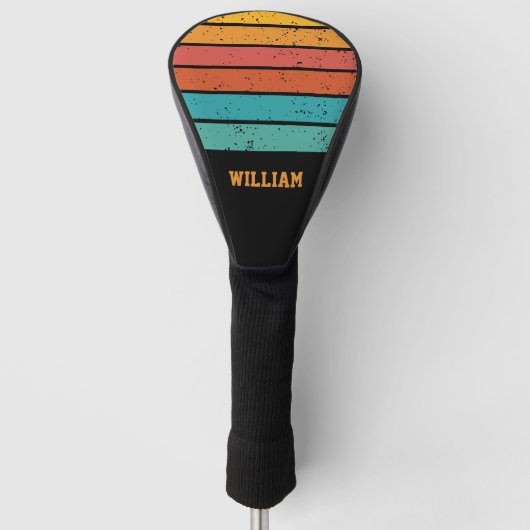 レトロの色ストライプとパーソナライズされた ゴルフヘッドカバー (正面)