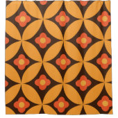 レトロの花がミッド・センチュリーのオレンジの円 シャワーカーテン (正面)