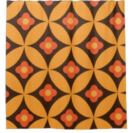 レトロの花がミッド・センチュリーのオレンジの円 シャワーカーテン