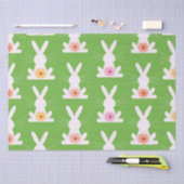 レトロの花が幾何学的な白いウサギ 薄葉紙 (クラフト)