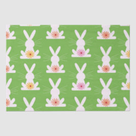 レトロの花が幾何学的な白いウサギ 薄葉紙