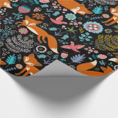 レトロの花と赤いキツネシームレスなパターン ラッピングペーパー (角)