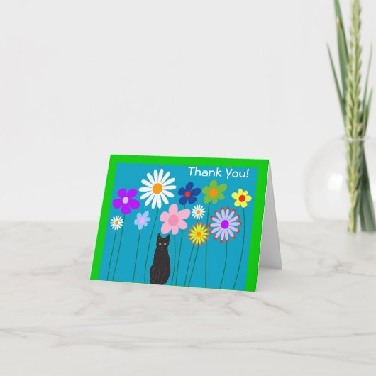 レトロの花と黒猫サンキューカード サンキューカード (正面)